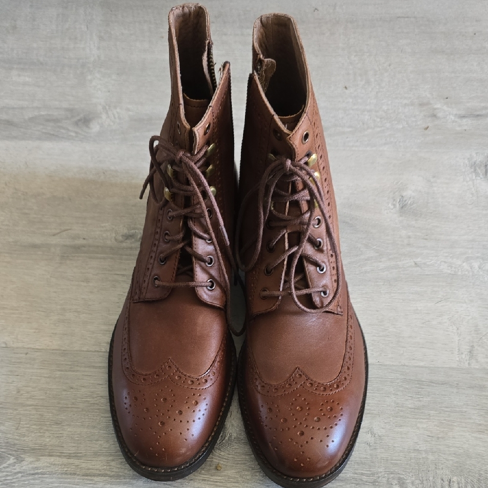 Andrew Marc Brown Leather Chukka Wingtip Ankle Boots
